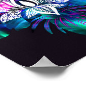 ヒップスターレトロテックティール(緑がかった色)パープルロータスフラワーリーフ ポスター (角)