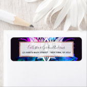 ヒップスターレトロテックティール（緑がかった色）パープルロータスフラワーリーフ ラベル (インサイチュ)