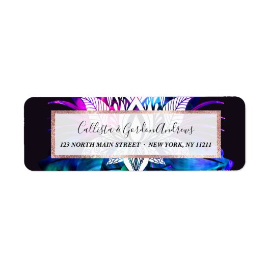 ヒップスターレトロテックティール（緑がかった色）パープルロータスフラワーリーフ ラベル (正面)