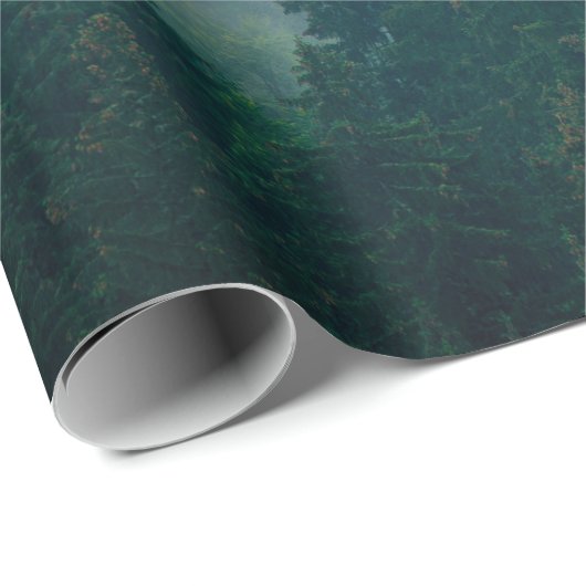 ヒップスターヴィンテージのモミ林の霧の風景 ラッピングペーパー (ロールコーナー)