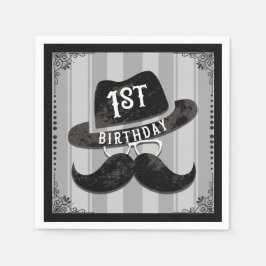 ヒップスター氏Mustacheハットグラス1st誕生日ワン スタンダードカクテルナプキン