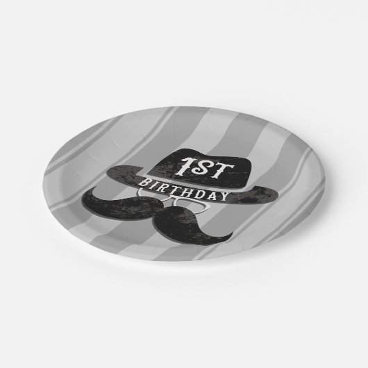 ヒップスター氏Mustache Hat Glasses第1誕生日 ペーパープレート (アングル)