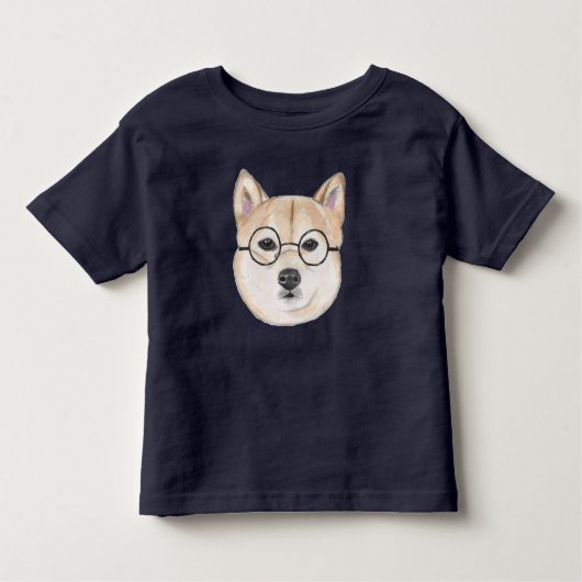 ヒップスター犬、特大ガラスとの柴犬 トドラーTシャツ (正面)