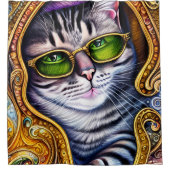 ヒップスター猫を着たかわいい眼鏡 シャワーカーテン (正面)