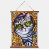 ヒップスター猫を着たかわいい眼鏡 吊り下げ型タペストリー (正面)