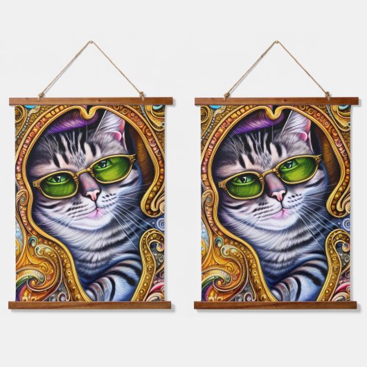 ヒップスター猫を着たかわいい眼鏡 吊り下げ型タペストリー (ダブル)