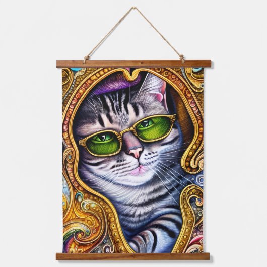 ヒップスター猫を着たかわいい眼鏡 吊り下げ型タペストリー (正面2)