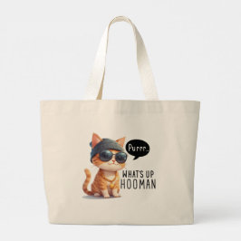 ヒップスター猫トートバッグデザインステイ謙虚 ラージトートバッグ