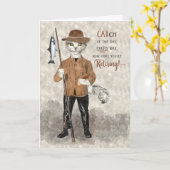 ヒップスター猫魚釣りをテーマにしたおもしろい退職 カード (黄色い花)