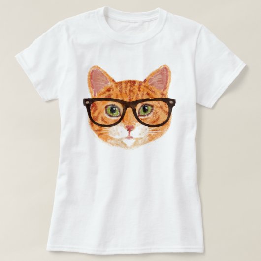 ヒップスター猫(オレンジ/ジンジャー虎猫) Tシャツ (デザイン正面)