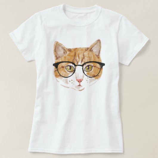 ヒップスター猫（ブラウン&ホワイト） Tシャツ (デザイン正面)
