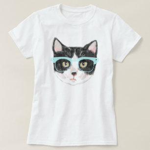 ヒップスター猫(白黒) Tシャツ