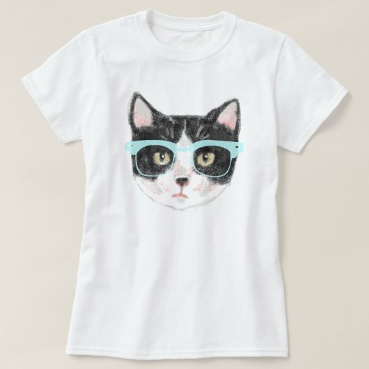 ヒップスター猫(白黒) Tシャツ (デザイン正面)