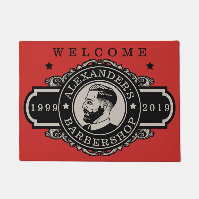 ヒップスター理容師のパーソナライズ ドアマット (正面)