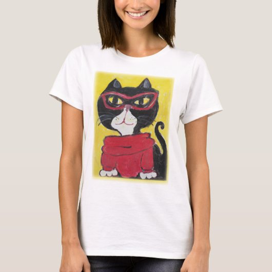 ヒップスター色彩の鮮やかタートルネック猫 Tシャツ (正面)