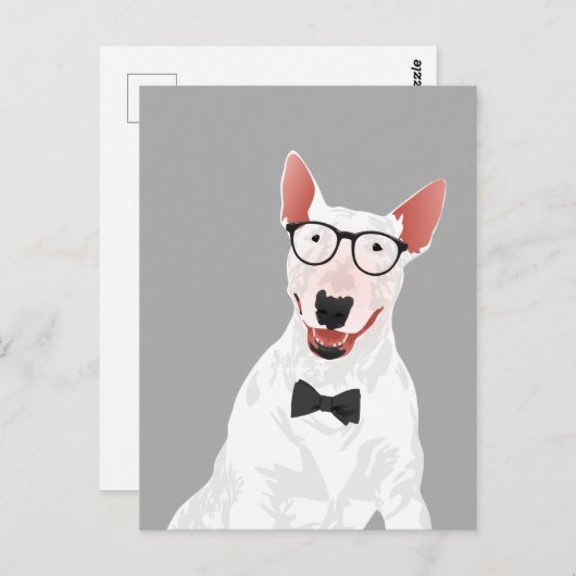 ヒップスター英語ブルテリア犬はがき ポストカード (正面/裏面)