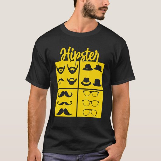 ヒップスター記号パイプスモーカー口ひげ眼鏡Tの弓 Tシャツ (正面)