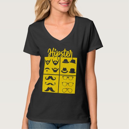 ヒップスター記号パイプスモーカー口ひげ眼鏡Tの弓 Tシャツ (正面)