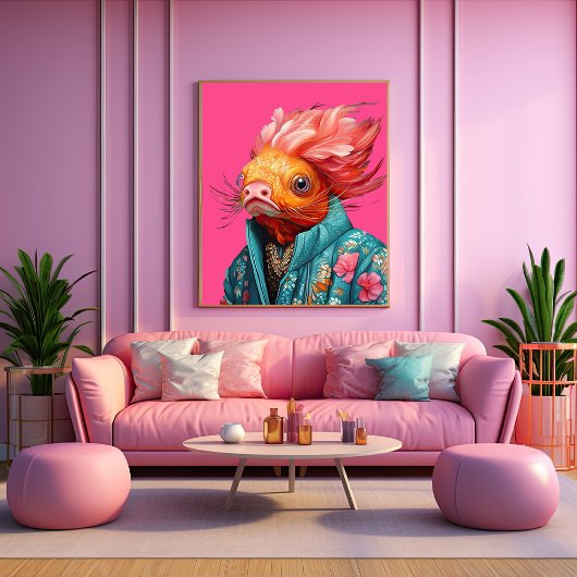 ヒップスター金魚ポートレート動物ファッション ポスター