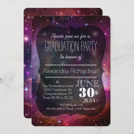 ヒップスター銀河系宇宙卒業パーティー 招待状 (正面/裏面)