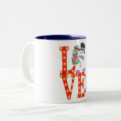 ヒップスター雪だるまプレゼント愛メリークリスマス ツートーンマグカップ (正面左)