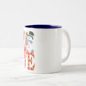 ヒップスター雪だるまプレゼント愛メリークリスマス ツートーンマグカップ (正面右)