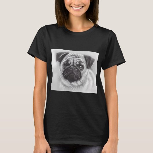 ヒップスター・パグの線画 Tシャツ (正面)