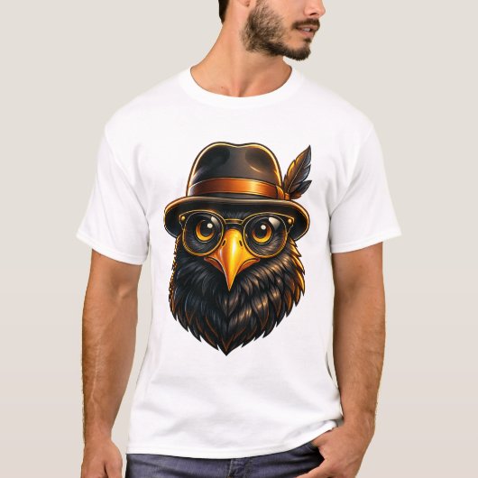 ヒップスター・レイヴン・ハット&メガネ Tシャツ (正面)