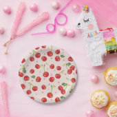 ヒップスター,レトロ,さくらんぼ,パターン,赤,ピンク淡い色の,かわいい, ペーパープレート (パーティー)