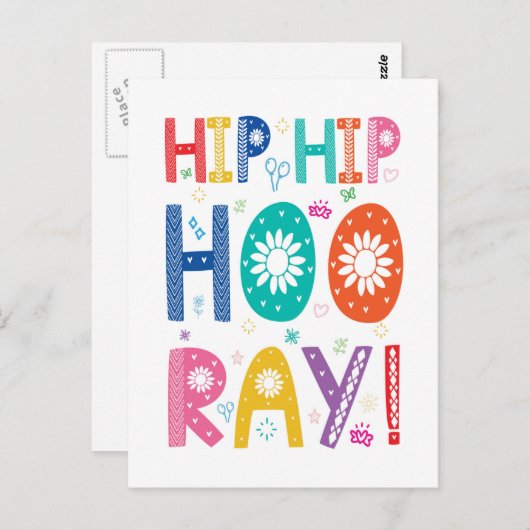 ヒップヒップフレー！おめでとう（装飾的なフォント） ポストカード (正面/裏面)