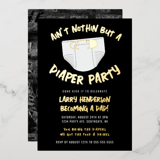 ヒップホップおむつパーティー 箔招待状 (正面/裏面)