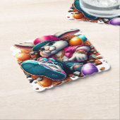 ヒップホップおもしろいガングスターバニーイースターアーバンデザイン ペーパーコースター (アングル)