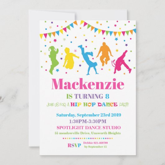 ヒップホップのダンスの誕生日のパーティの招待状の女の子 招待状 (正面)