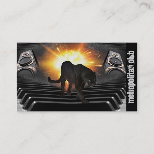 ヒップホップのヒョウはキーボードのスピーカーDJを炎にあてます 名刺 (正面)