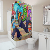 ヒップホップのブレイクダンスは落書きの背景をからかいます シャワーカーテン (インサイチュ)