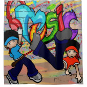 ヒップホップのブレイクダンスは落書きの背景をからかいます シャワーカーテン (正面)