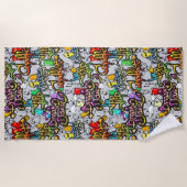 ヒップホップの落書きパターンビーチタオル ビーチタオル (正面)