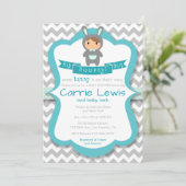 ヒップホップのHoorayバニーの男の子のベビーシャワーの招待状 招待状 (スタンド正面)