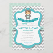 ヒップホップのHoorayバニーの男の子のベビーシャワーの招待状 招待状 (正面/裏面)