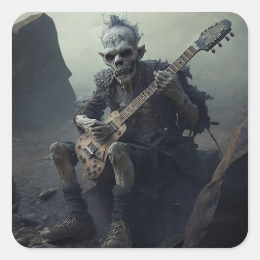 ヒップホップアート遊ゾンビのエレキギター スクエアシール (正面)