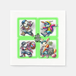 ヒップホップイースターバニーバディズネオングリーン | スタンダードカクテルナプキン