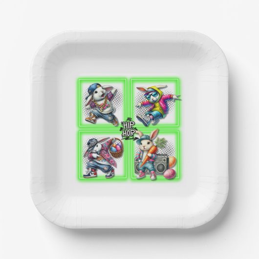 ヒップホップイースターバニーバディズネオングリーン | ペーパープレート (正面)