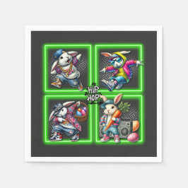 ヒップホップイースターバニーバディズネオングリーンTシャツ スタンダードカクテルナプキン