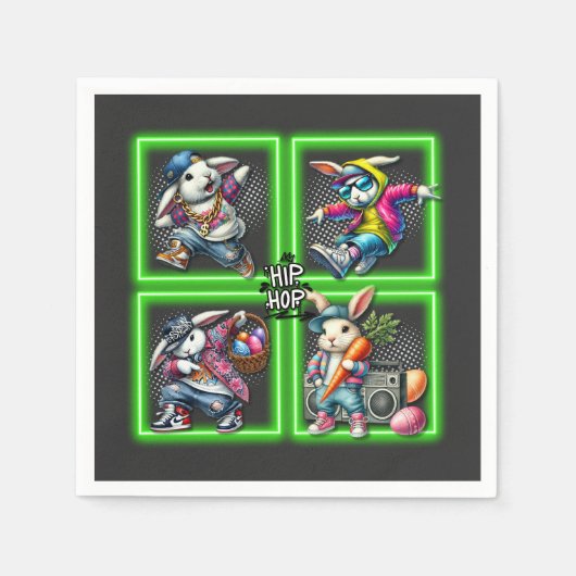 ヒップホップイースターバニーバディズネオングリーンTシャツ スタンダードカクテルナプキン (正面)