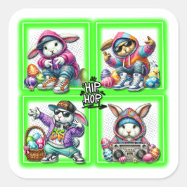 ヒップホップイースターバニーバディーズ、音楽、ネオングリーン | スクエアシール