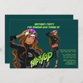 ヒップホップガールバースデーパーティーへの招待 招待状 (正面/裏面)