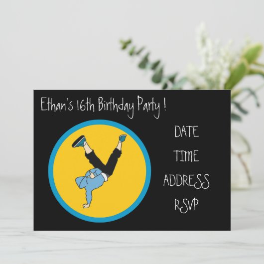 ヒップホップクール十代の男の子の誕生日パーティー 招待状 (スタンド正面)
