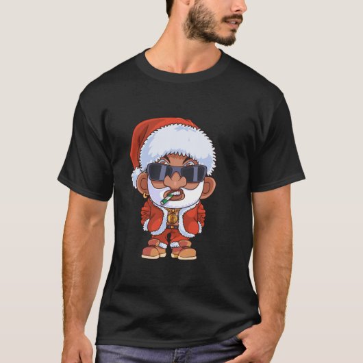 ヒップホップサンタクロースラップのクリスマクールックスブラック集団 Tシャツ (正面)