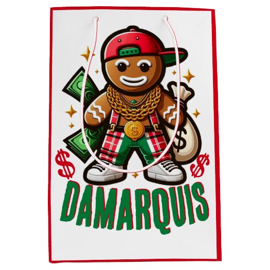 ヒップホップジンジャーブレッドマンスワッグクリスマス ミディアムペーパーバッグ (正面)