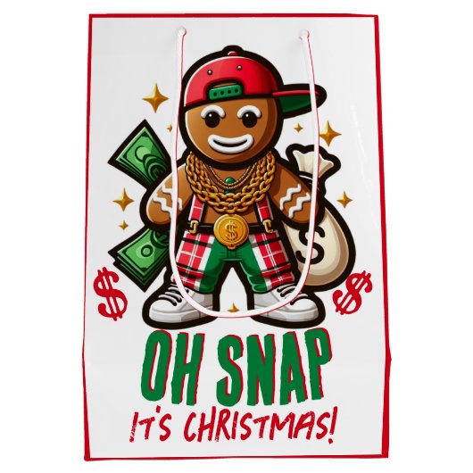 ヒップホップジンジャーブレッドマンスワッグクリスマス ミディアムペーパーバッグ (裏面)